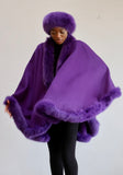 LFB-2004 -  Purple Blends Fox Fur-trimmed Cashmere Cloak