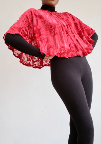 LFB-0994 - Red Embossed Silk Velvet Cape