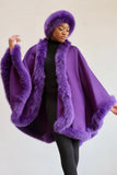 LFB-2004 -  Purple Blends Fox Fur-trimmed Cashmere Cloak