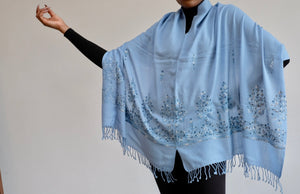 LFB-0977 - Blue Print Silk Enhancer Scarf/Throw