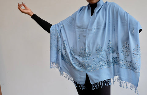 LFB-0977 - Blue Print Silk Enhancer Scarf/Throw