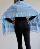 LFB-0977 - Blue Print Silk Enhancer Scarf/Throw