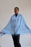 LFB-0977 - Blue Print Silk Enhancer Scarf/Throw