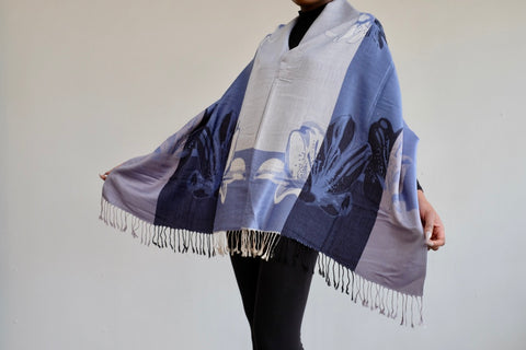 LFB-0976 - Blue Print Silk Enhancer Scarf/Throw