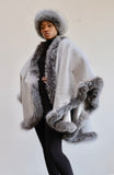 LFB-2004 - Grey Blends Fox Fur-trimmed Cashmere Cloak