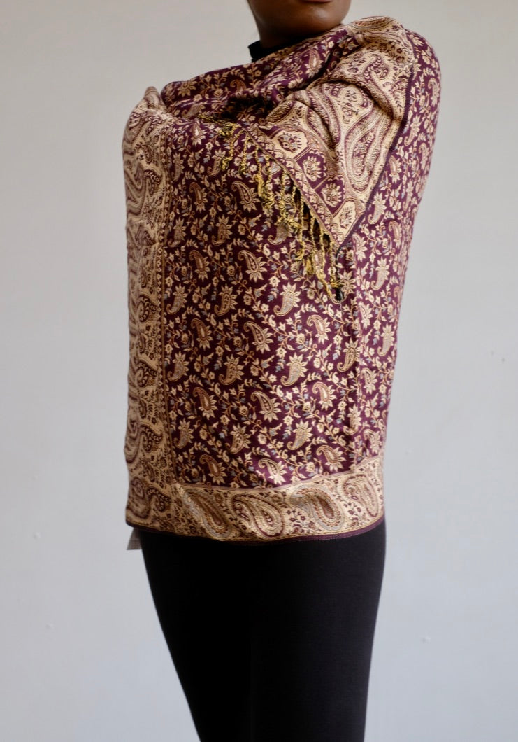 LFB-0979 - Beige Print Silk Enhancer Scarf/Throw