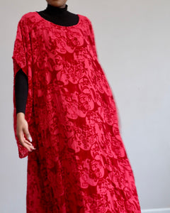 LFB-0985 - Red Embossed Silk Velvet Kaftan