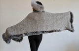 LFB-0974 - Grey base Wool Shawl with Grey fur trimmings