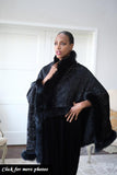 LFB-2006 - Black Velvet with Black Fox Fur-trimmed Shawl