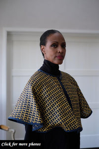 LFB-1006 - Navy blue and yellow woven fabric Cape