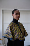 LFB-1006 - Navy blue and yellow woven fabric Cape