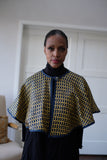 LFB-1006 - Navy blue and yellow woven fabric Cape
