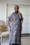 LFB-1013 - Purple & Gold Silk Print Kaftan with Scarf