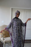 LFB-1013 - Purple & Gold Silk Print Kaftan with Scarf