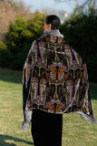 LFB-2008 - Paisley Silk Velvet Shawl with Grey Fur-trimmings