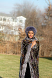 LFB-2008 - Paisley Silk Velvet Shawl with Grey Fur-trimmings