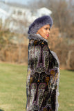 LFB-2008 - Paisley Silk Velvet Shawl with Grey Fur-trimmings