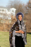 LFB-2008 - Paisley Silk Velvet Shawl with Grey Fur-trimmings