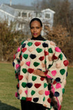LFB-2001 - Beige base wool Cloak with fox fur accents in green, blue, pink and wine