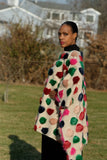 LFB-2001 - Beige base wool Cloak with fox fur accents in green, blue, pink and wine