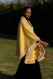 LFB-2003 - Yellow Fur-trimmed Reversible Cashmere Shawl
